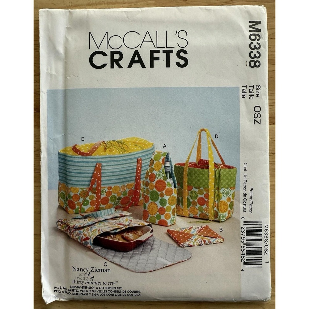McCall's Pattern M6338 Picnic Tote Baskets Casserole Carrier Bottle Bag‎ Hot Pad